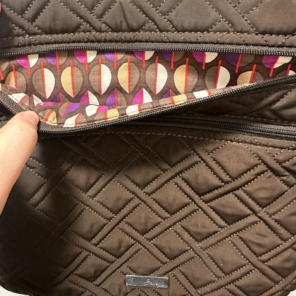 Vera Bradley Triple Zip Microfiber Quilted Espresso Crossbody - Picture 10 of 15